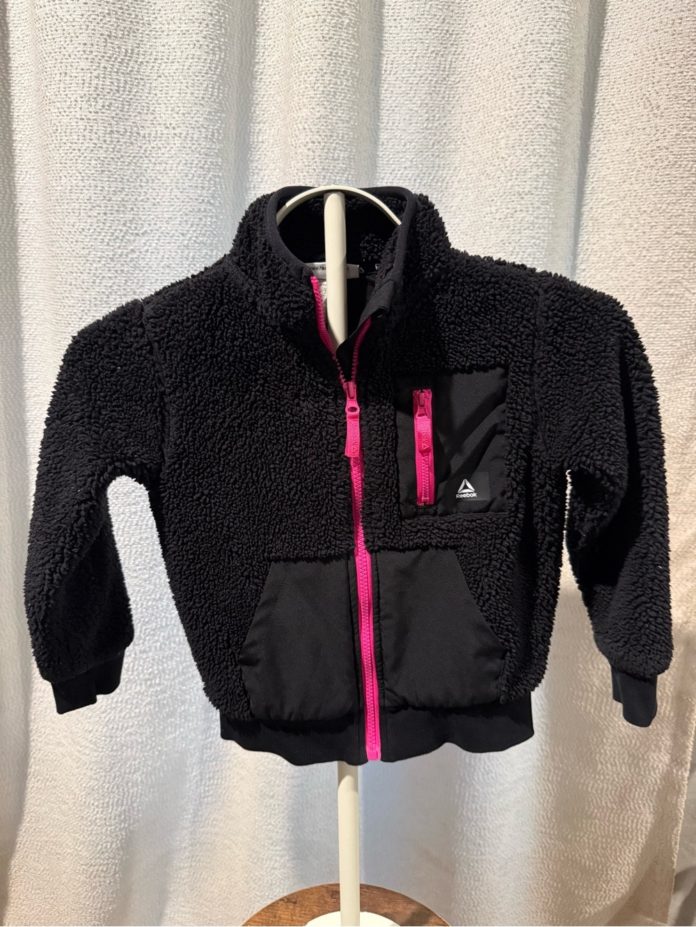 Reebok Black Sherpa Hoodie with Hot Pink Zippers